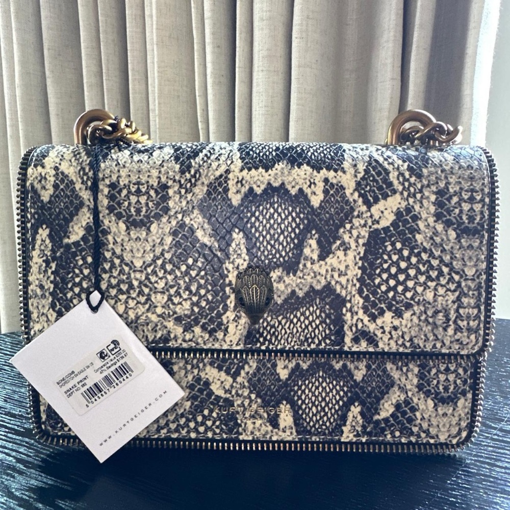 Kurt Geiger Snake Print Shoulder Bag - Black and Cream